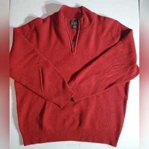 Jos A Bank Men's XL Lambswool Blend 3/4 Zip Sweater Red With Color Specks